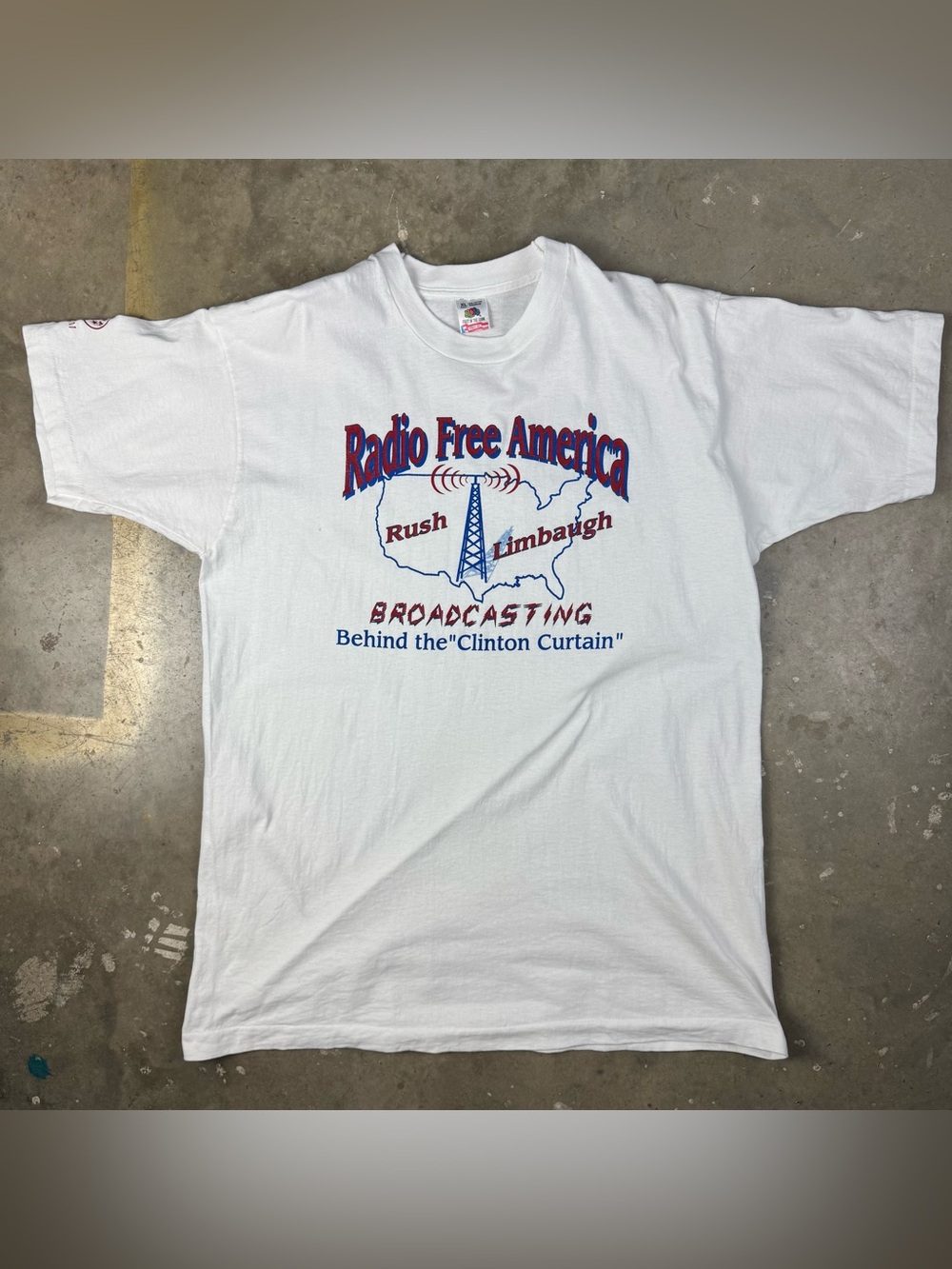 Vintage Radio Free America T-Shirt Size XL Rush Limbaugh Clinton 1990s FOTL Tee